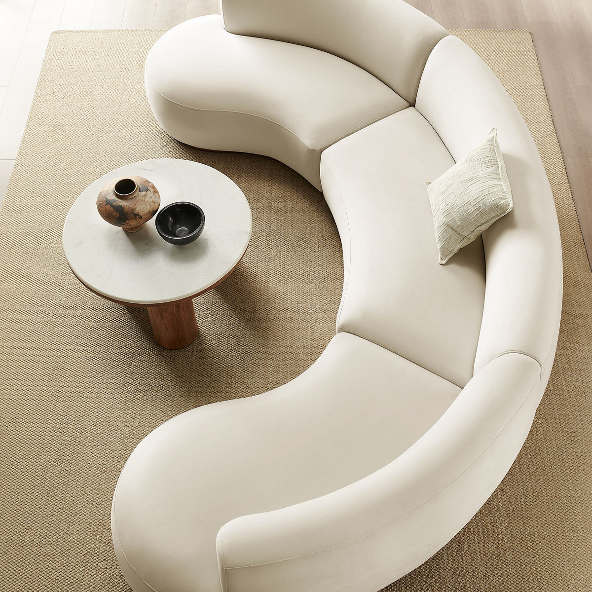 Rialta Alabaster 3 Piece Curved Performance Velvet Sectional Sofa