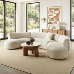 Rialta Ecru 3 Piece Curved Slub Weave Fabric Sectional Sofa - Ornate Home
