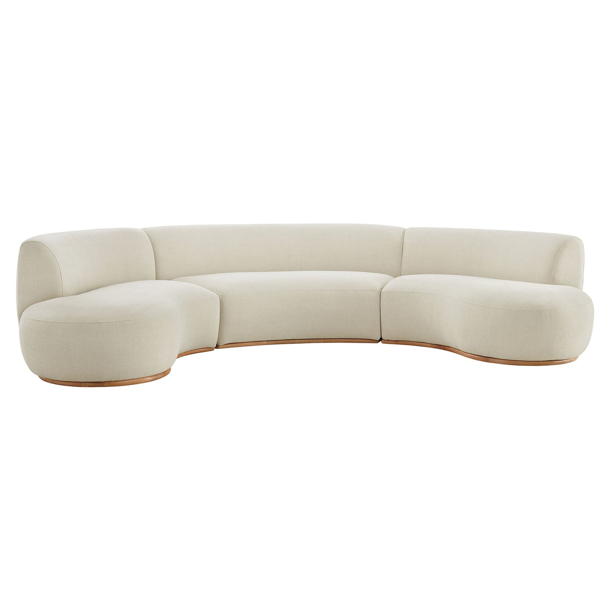 Rialta Ecru 3 Piece Curved Slub Weave Fabric Sectional Sofa