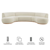 Rialta Ecru 3 Piece Curved Slub Weave Fabric Sectional Sofa