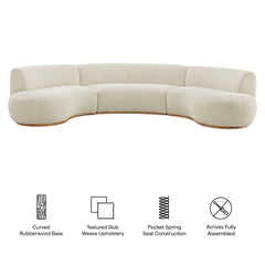 Rialta Ecru 3 Piece Curved Slub Weave Fabric Sectional Sofa - Ornate Home