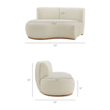Rialta Ecru 3 Piece Curved Slub Weave Fabric Sectional Sofa