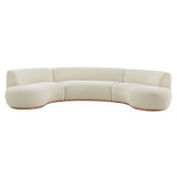Rialta Ecru 3 Piece Curved Slub Weave Fabric Sectional Sofa