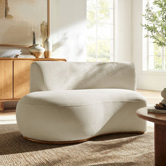 Rialta Ecru Curved Left-Arm Slub Weave Fabric Sectional Loveseat