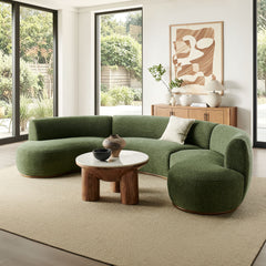 Rialta Foliage 3 Piece Curved Slub Weave Fabric Sectional Sofa - Ornate Home