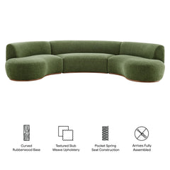 Rialta Foliage 3 Piece Curved Slub Weave Fabric Sectional Sofa - Ornate Home