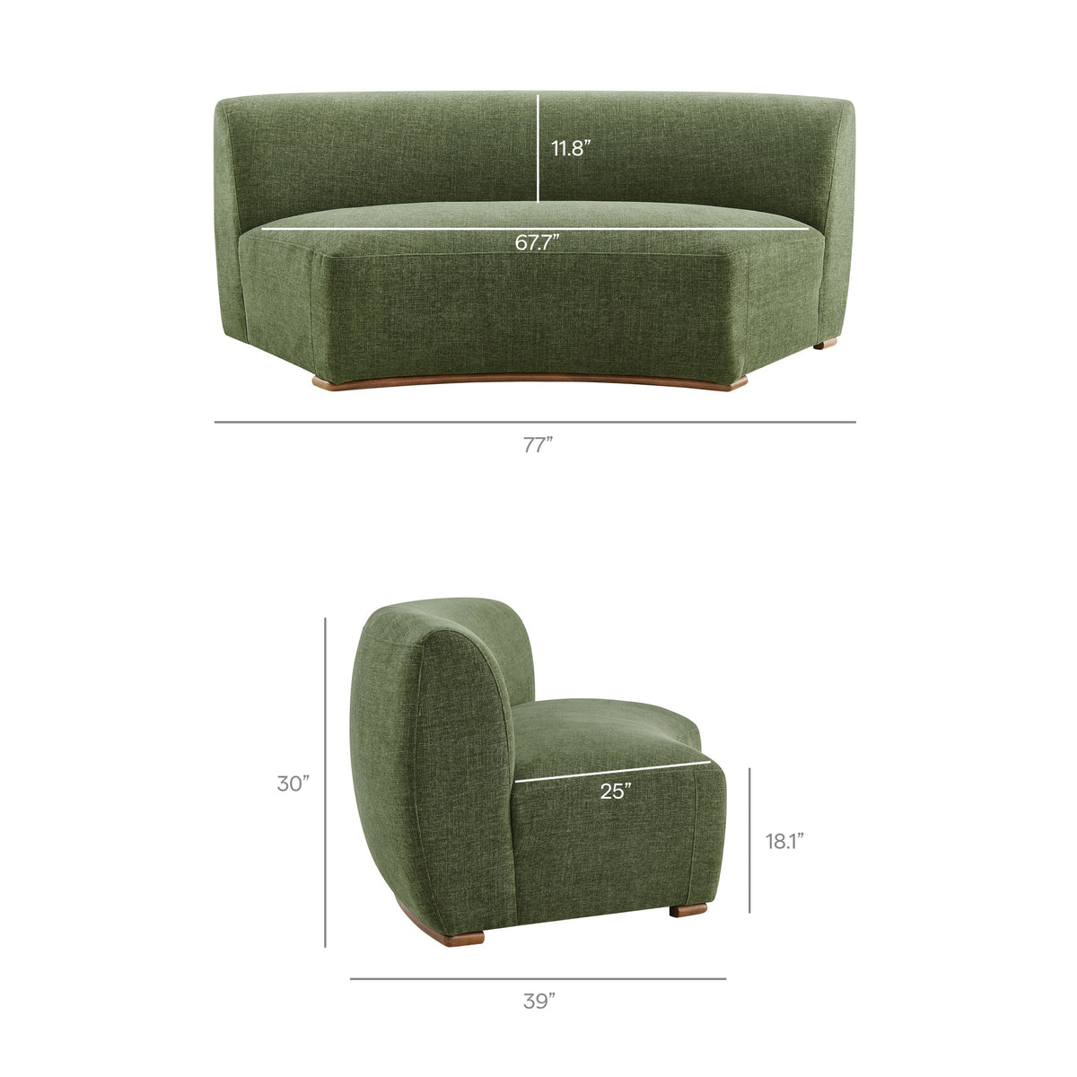 Rialta Foliage Curved Armless Slub Weave Fabric Sectional Loveseat - Ornate Home