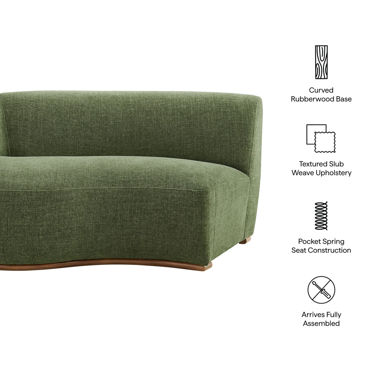 Rialta Foliage Curved Left-Arm Slub Weave Fabric Sectional Loveseat - Ornate Home