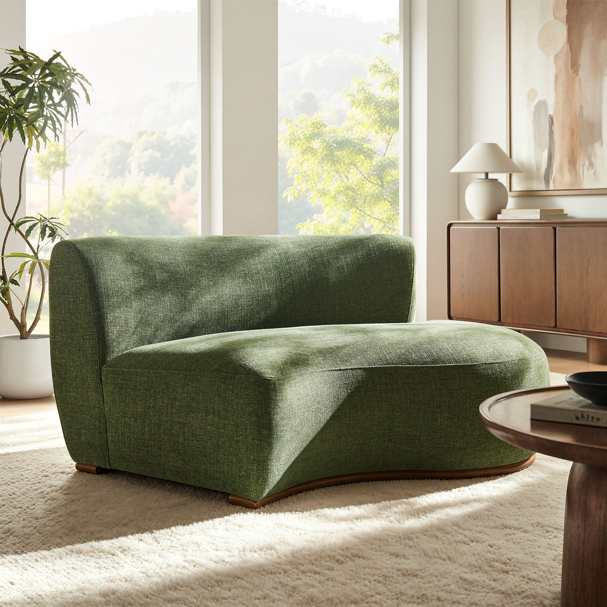 Rialta Foliage Curved Right-Arm Slub Weave Fabric Sectional Loveseat - Ornate Home