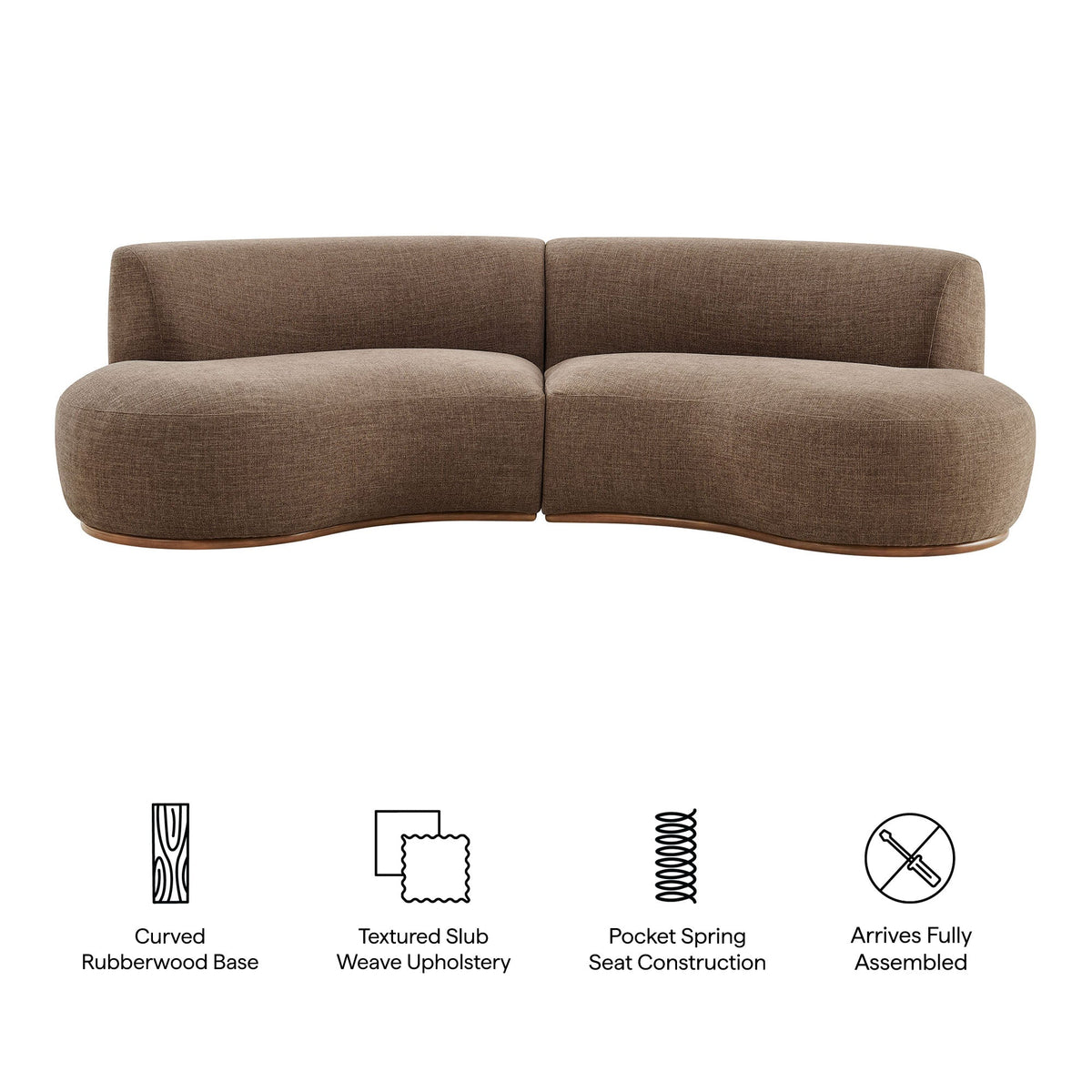 Rialta Mocha 2 Piece Curved Slub Weave Fabric Sectional Sofa - Ornate Home