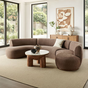 Rialta Mocha 3 Piece Curved Slub Weave Fabric Sectional Sofa - Ornate Home