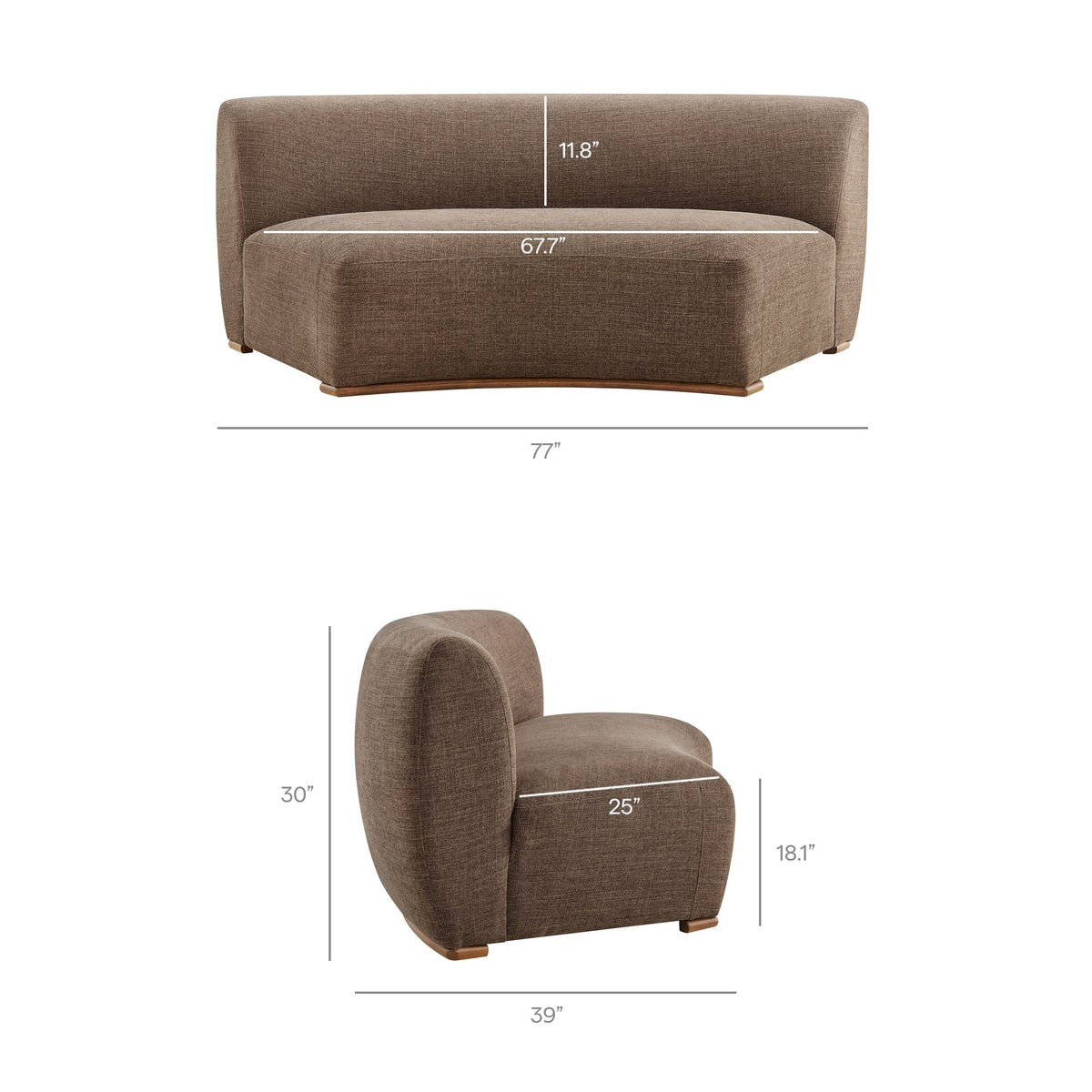 Rialta Mocha 3 Piece Curved Slub Weave Fabric Sectional Sofa - Ornate Home