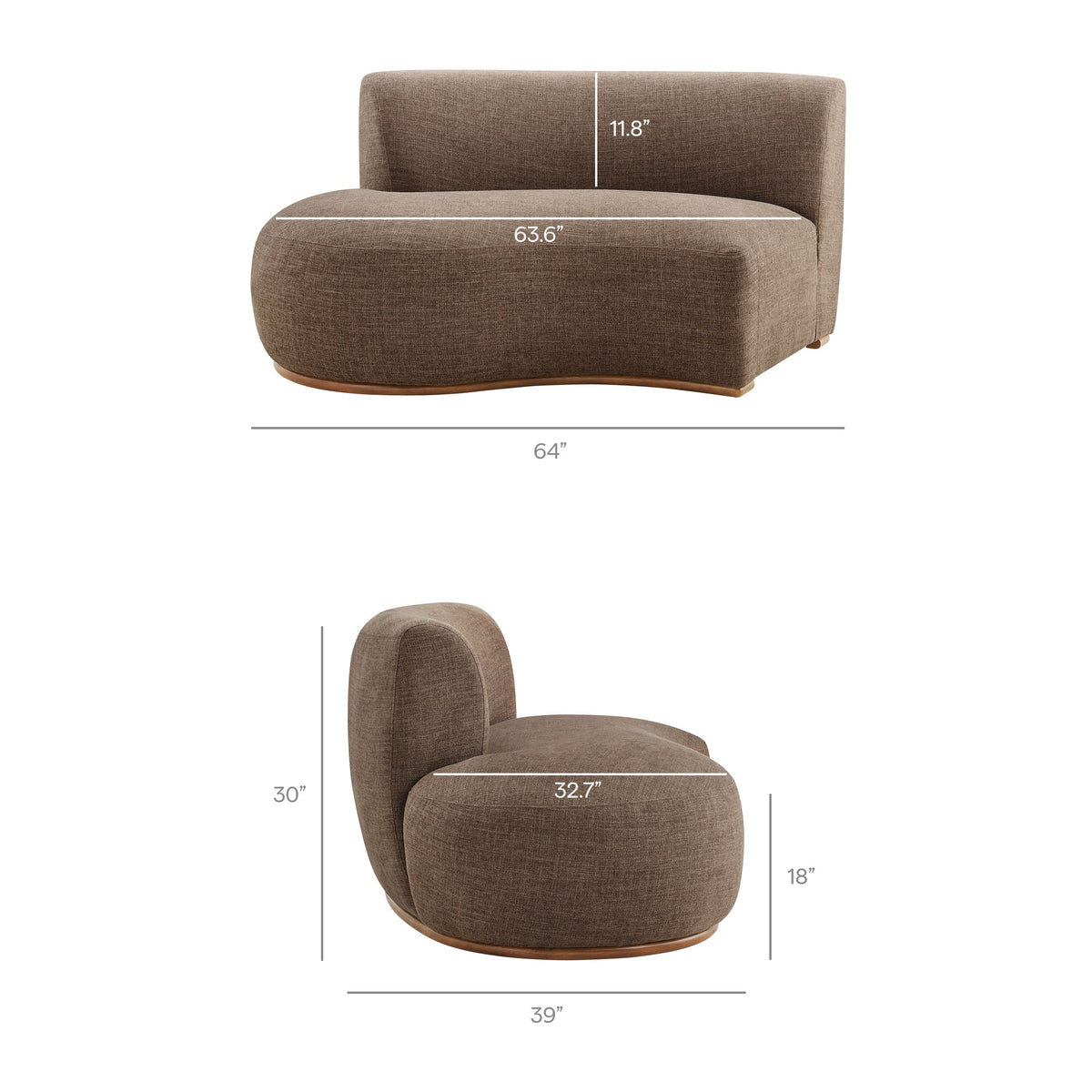 Rialta Mocha Curved Left-Arm Slub Weave Fabric Sectional Loveseat