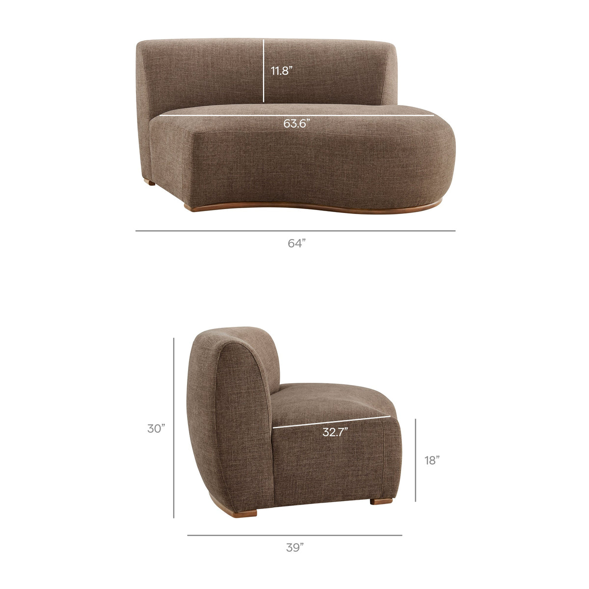 Rialta Mocha Curved Right-Arm Slub Weave Fabric Sectional Loveseat