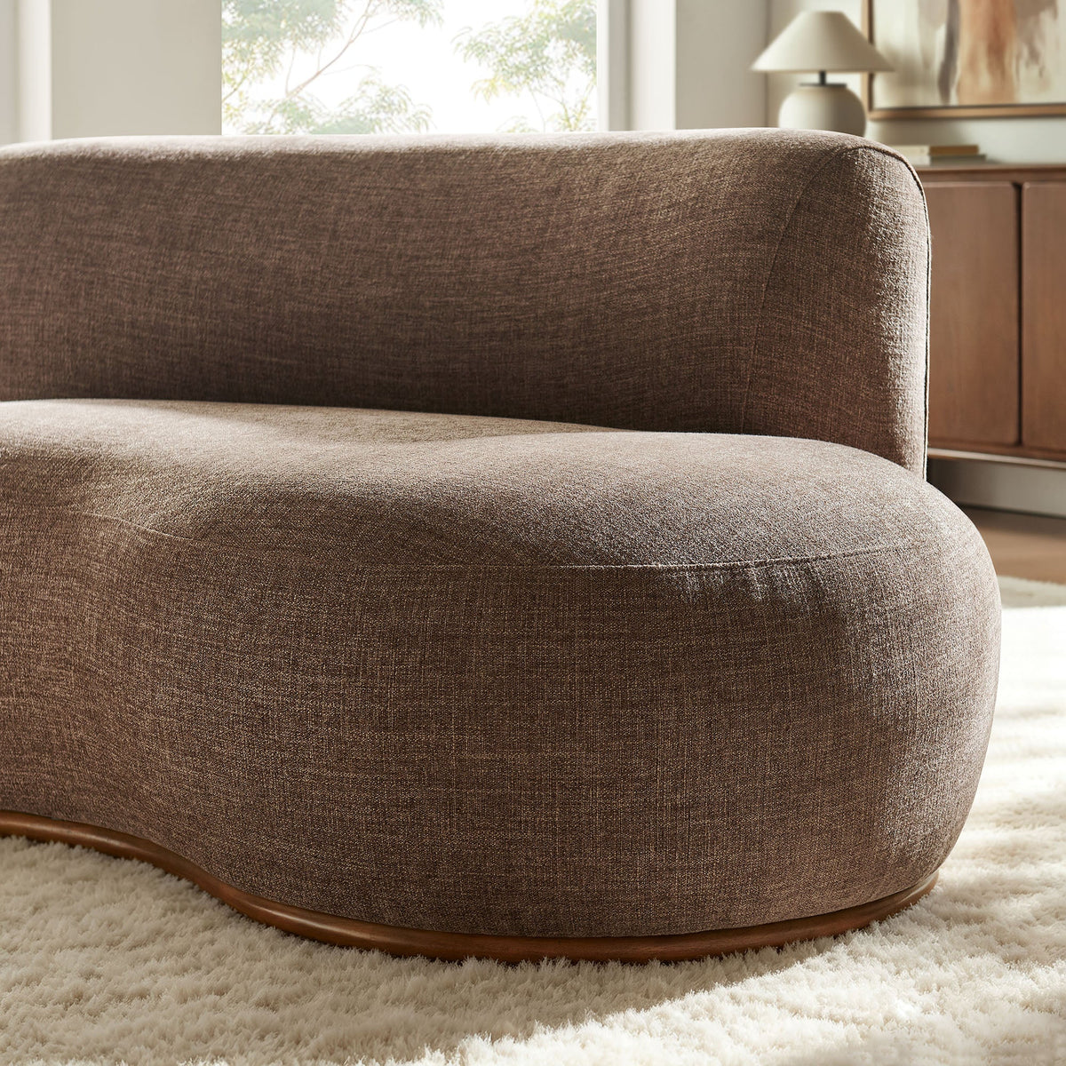 Rialta Mocha Curved Right-Arm Slub Weave Fabric Sectional Loveseat