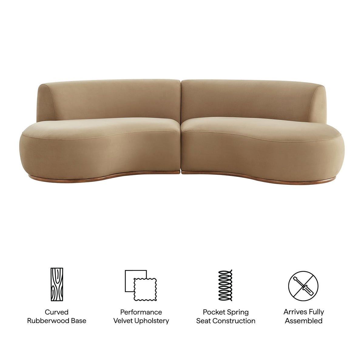 Rialta Taupe 2 Piece Curved Performance Velvet Sectional Sofa
