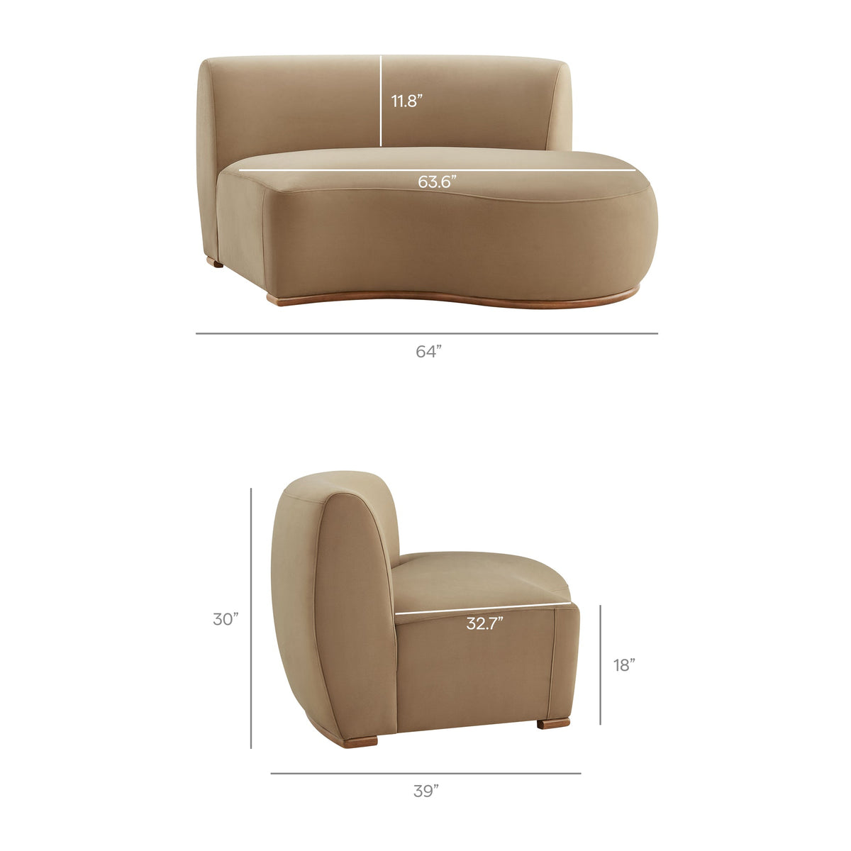 Rialta Taupe 2 Piece Curved Performance Velvet Sectional Sofa