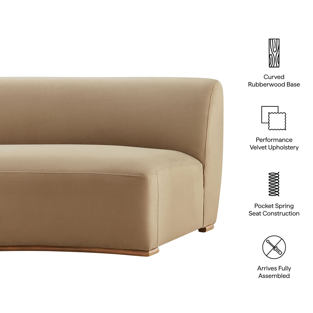 Rialta Taupe Curved Armless Performance Velvet Sectional Loveseat