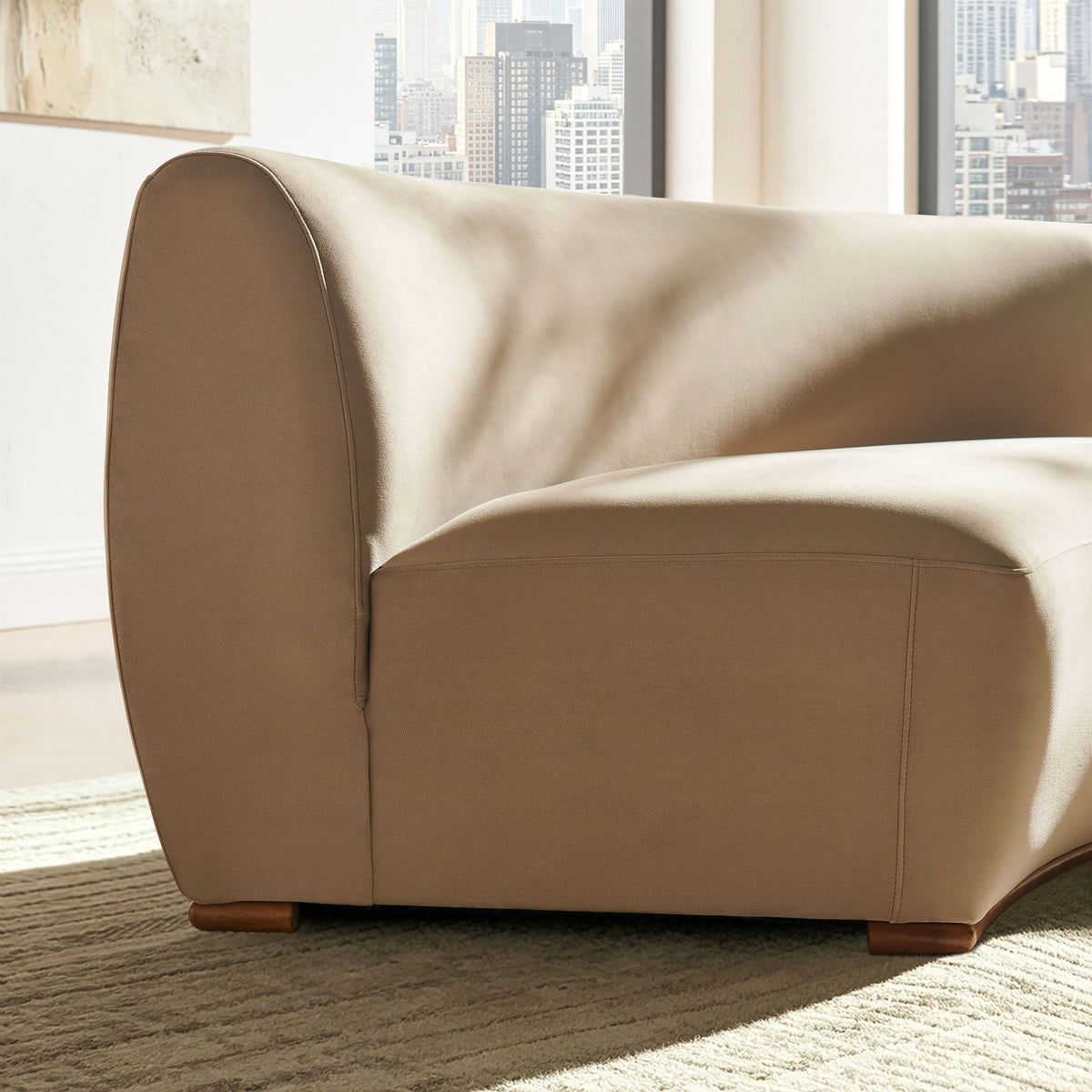 Rialta Taupe Curved Armless Performance Velvet Sectional Loveseat