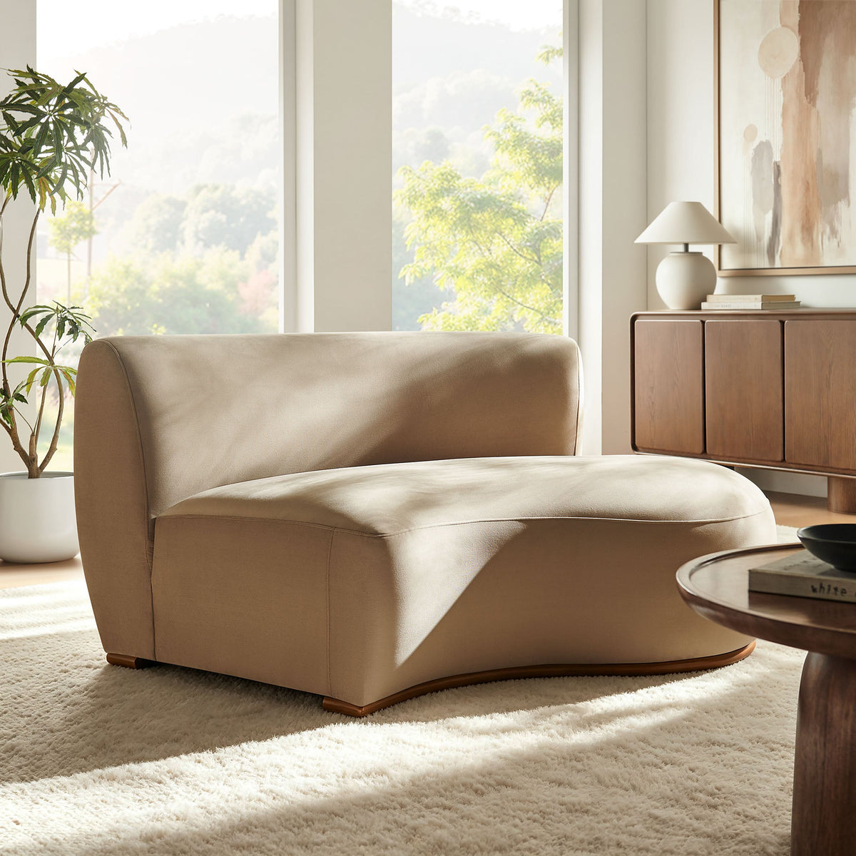 Rialta Taupe Curved Right-Arm Performance Velvet Sectional Loveseat