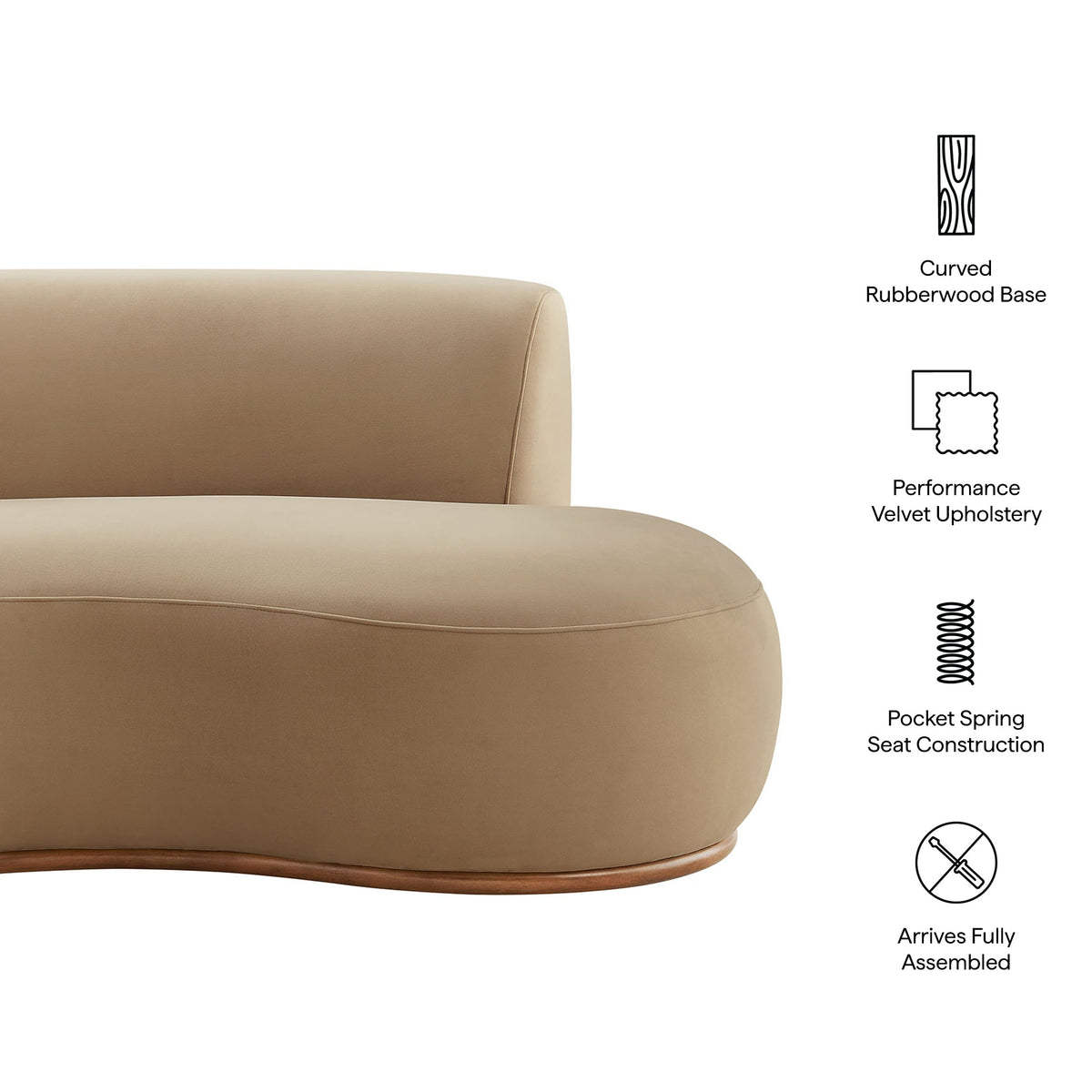 Rialta Taupe Curved Right-Arm Performance Velvet Sectional Loveseat