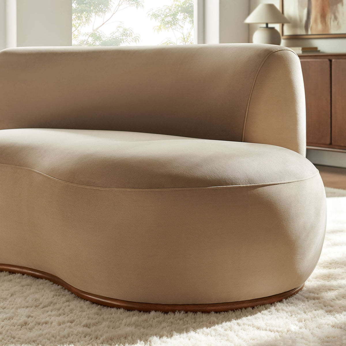 Rialta Taupe Curved Right-Arm Performance Velvet Sectional Loveseat