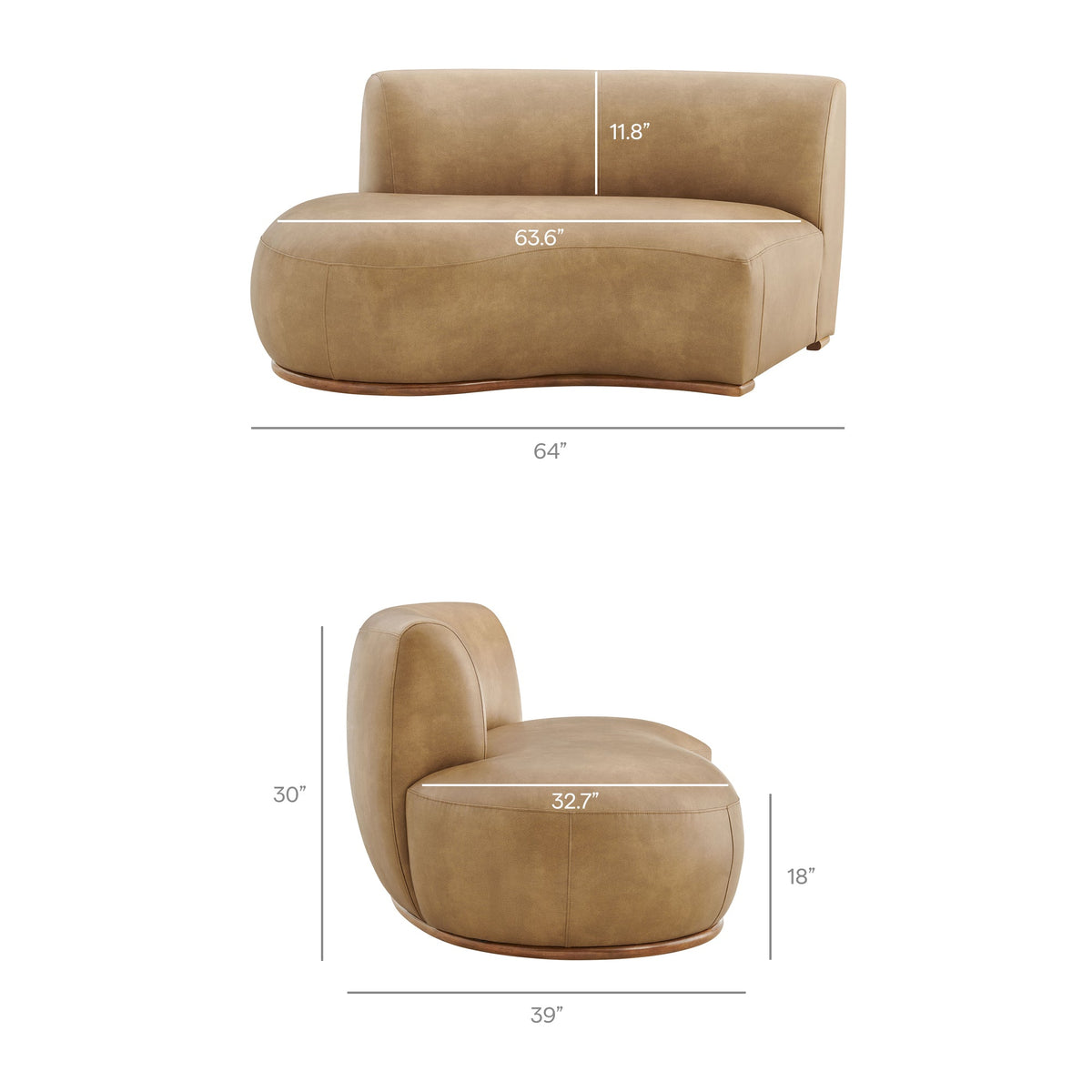 Rialta Toast 2 Piece Curved Vegan Leather Sectional Sofa