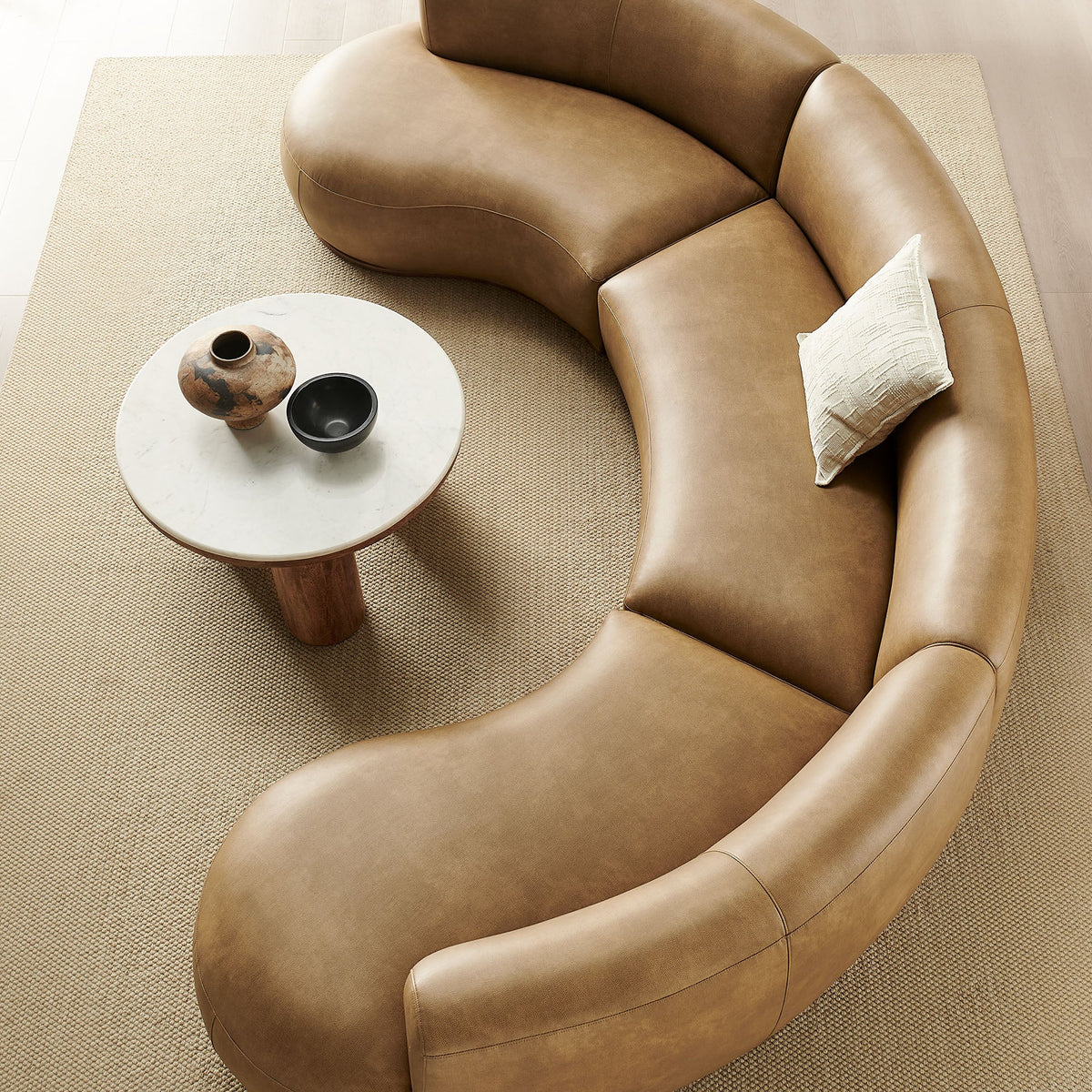 Rialta Toast 3 Piece Curved Vegan Leather Sectional Sofa - Ornate Home