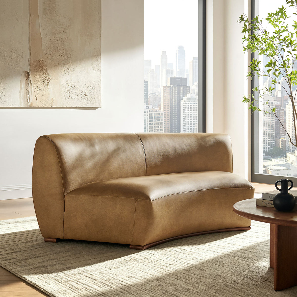 Rialta Toast Curved Armless Vegan Leather Sectional Loveseat