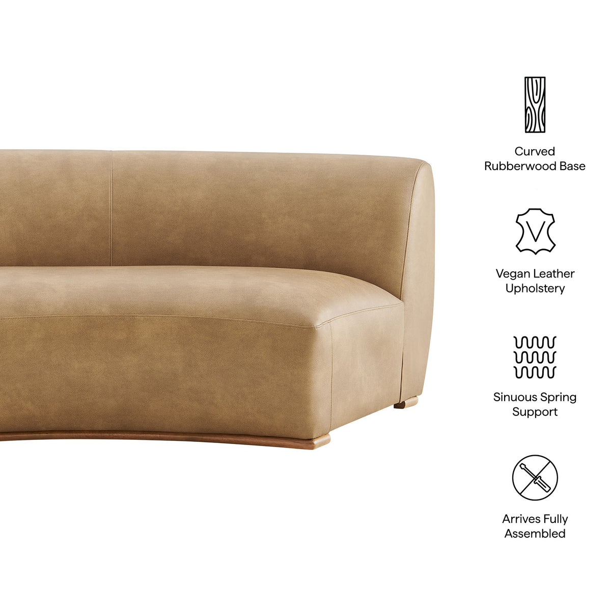 Rialta Toast Curved Armless Vegan Leather Sectional Loveseat