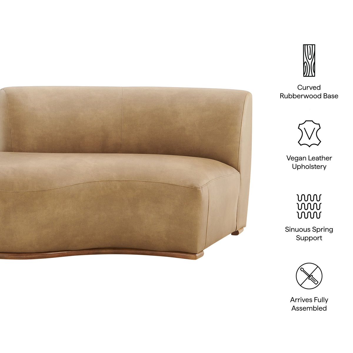 Rialta Toast Curved Left-Arm Vegan Leather Sectional Loveseat