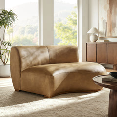 Rialta Toast Curved Right-Arm Vegan Leather Sectional Loveseat - Ornate Home