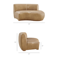 Rialta Toast Curved Right-Arm Vegan Leather Sectional Loveseat - Ornate Home