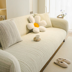 Ribbed Washable Sofa Cover, High Stretch Striped Couch Slipcover with Tie Straps - Ornate Home