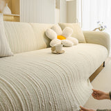 Ribbed Washable Sofa Cover, High Stretch Striped Couch Slipcover with Tie Straps - Ornate Home