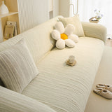 Ribbed Washable Sofa Cover, High Stretch Striped Couch Slipcover with Tie Straps - Ornate Home