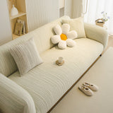 Ribbed Washable Sofa Cover, High Stretch Striped Couch Slipcover with Tie Straps - Ornate Home