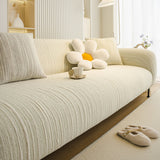 Ribbed Washable Sofa Cover, High Stretch Striped Couch Slipcover with Tie Straps - Ornate Home