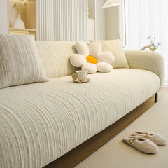 Ribbed Washable Sofa Cover, High Stretch Striped Couch Slipcover with Tie Straps - Ornate Home