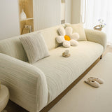 Ribbed Washable Sofa Cover, High Stretch Striped Couch Slipcover with Tie Straps - Ornate Home