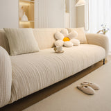 Ribbed Washable Sofa Cover, High Stretch Striped Couch Slipcover with Tie Straps - Ornate Home