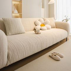 Ribbed Washable Sofa Cover, High Stretch Striped Couch Slipcover with Tie Straps - Ornate Home