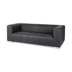 Ricciardo Black Leather Wrapped Three Seater Sofa - Ornate Home