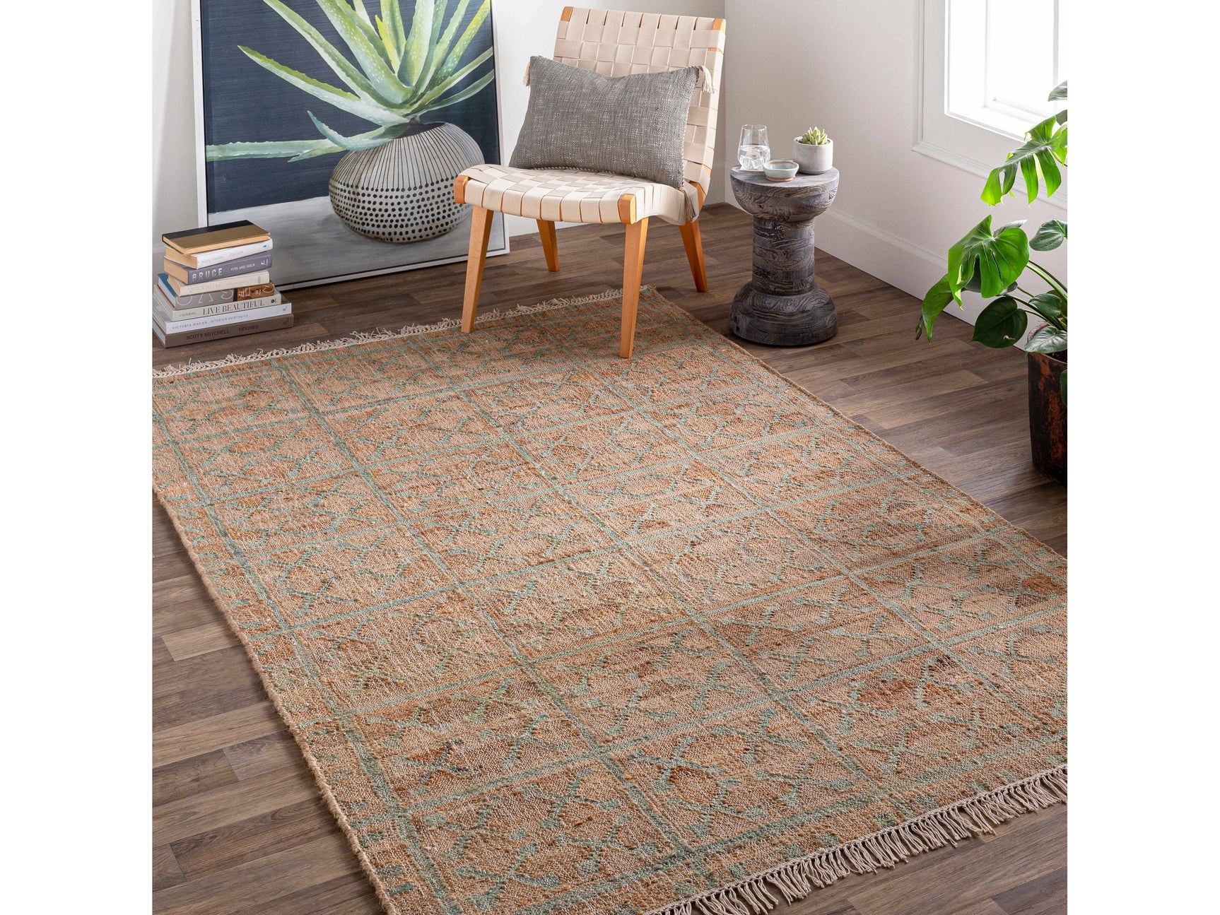 Rice Dusty Sage Fringed Jute Carpet - Ornate Home