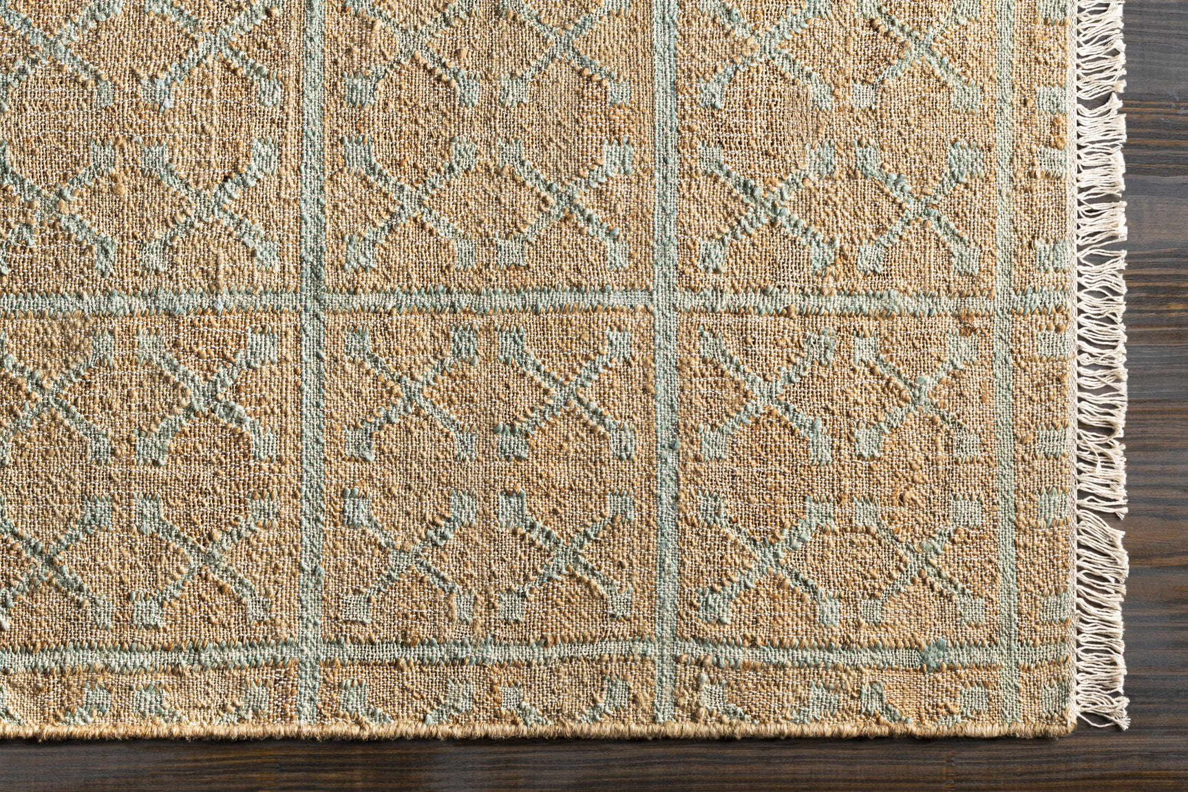 Rice Dusty Sage Fringed Jute Carpet - Ornate Home