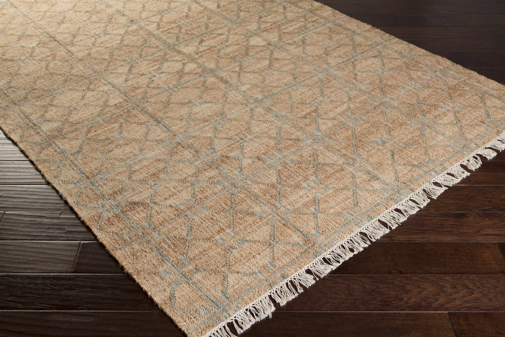 Rice Dusty Sage Fringed Jute Carpet - Ornate Home