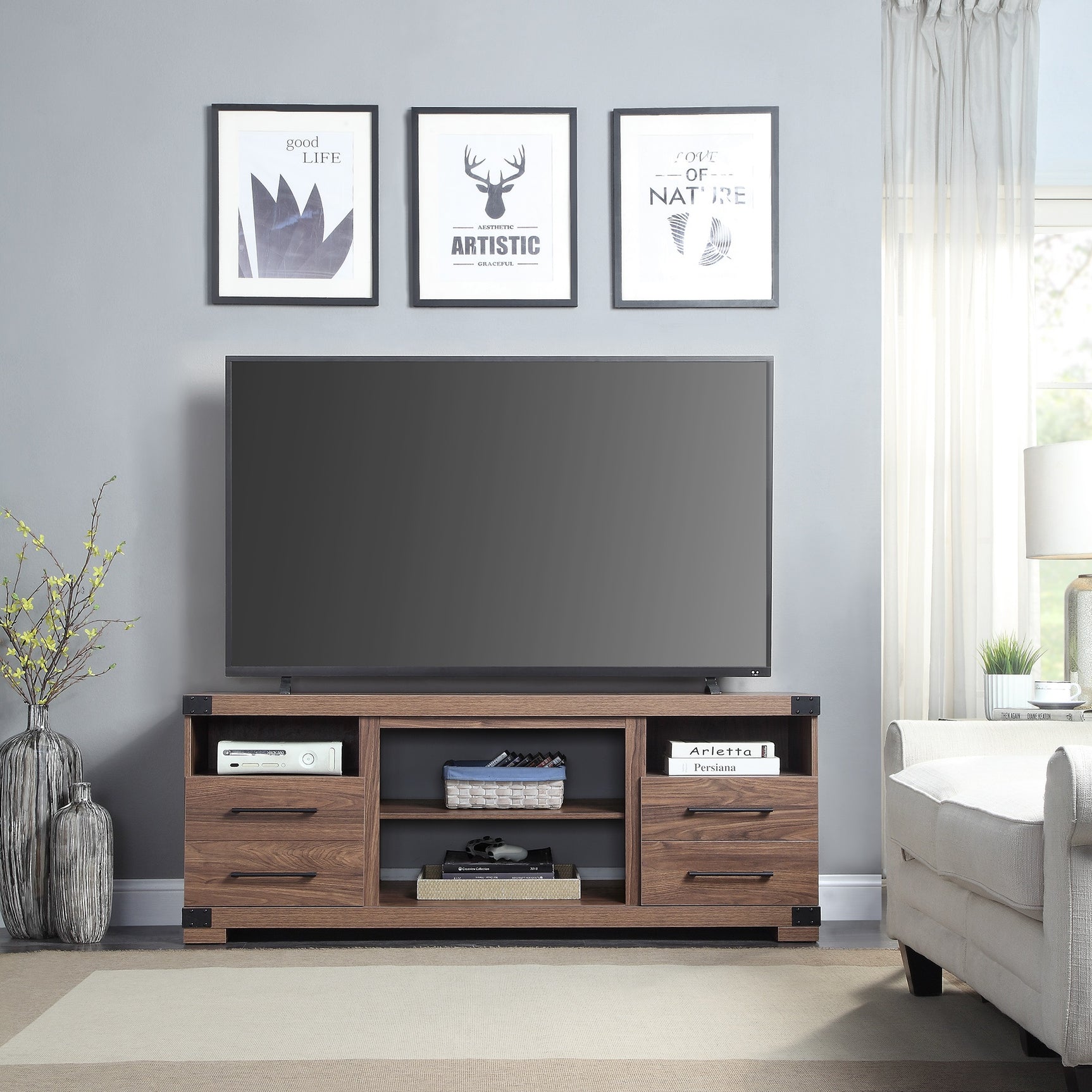 Richmond 60" TV Stand in Brown - Ornate Home