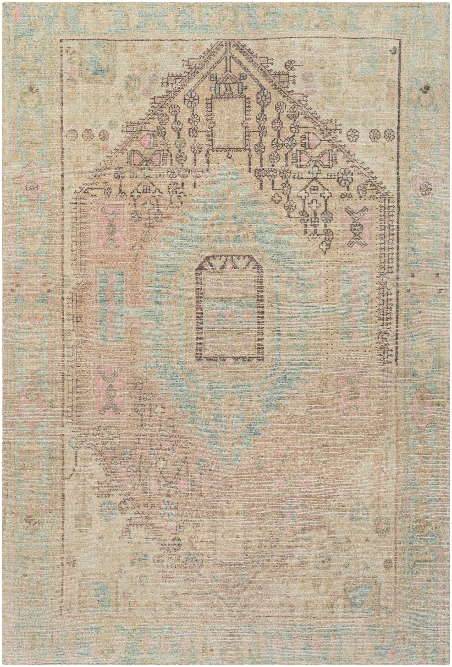 Rickinghall Peach&Sage Medallion Beige Rug - Clearance - Ornate Home