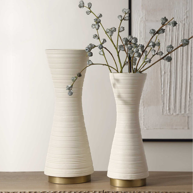 Ridgeline White Vases (Set of 2) - Ornate Home