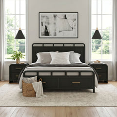 Ridgemont Black 3-Piece King Storage Bedroom Set with 2 Nightstands - Ornate Home